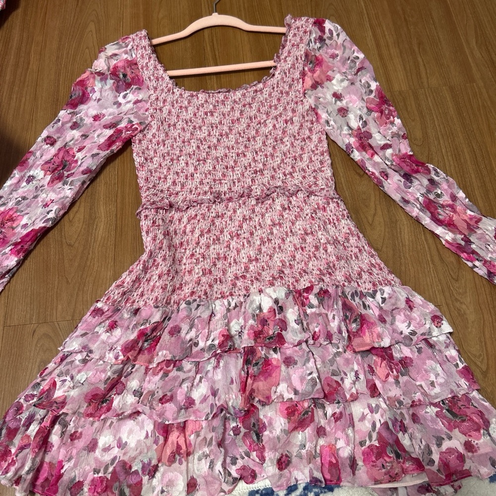 women’s loveshackfancy  Pink Floral Smocked Tiered Dress